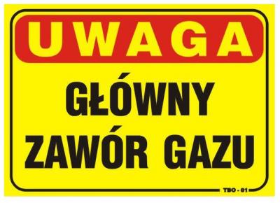 Tablica 35*25cm uwaga! główny zawór gazu                    