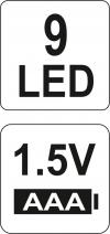 Latarka aluminiowa, 9led, czarna                            